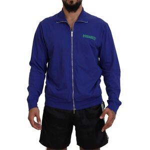 Dsquared² Blue Cotton Printed Collared Men Full Zip Men's Sweater